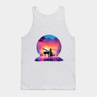 Synthwave Serenade: Caramel Shiba Piano Player Tank Top